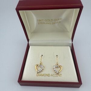 Gold Heart Earrings with Diamond Accents 18Kt‎ Over Sterling Silver